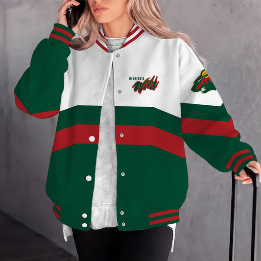 [SUPER SALE] NEW CUSTOMIZED NHL13 MNW MINNESOTA WILD SATIN VARSITY JACKET & BASEBALL JACKET