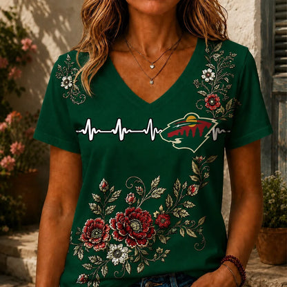 [SUPER SALE] NEW CUSTOMIZED NHL13 MNW MINNESOTA WILD V-NECK FEMALE SHIRT