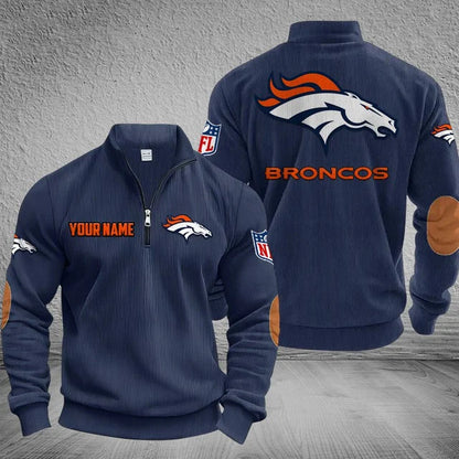[SPECIAL OFFER] NEW CUSTOMIZED NFL13 DVB DENVER BRONCOS MULTICOLOR STRIPED QUATER ZIP SWEATSHIRT