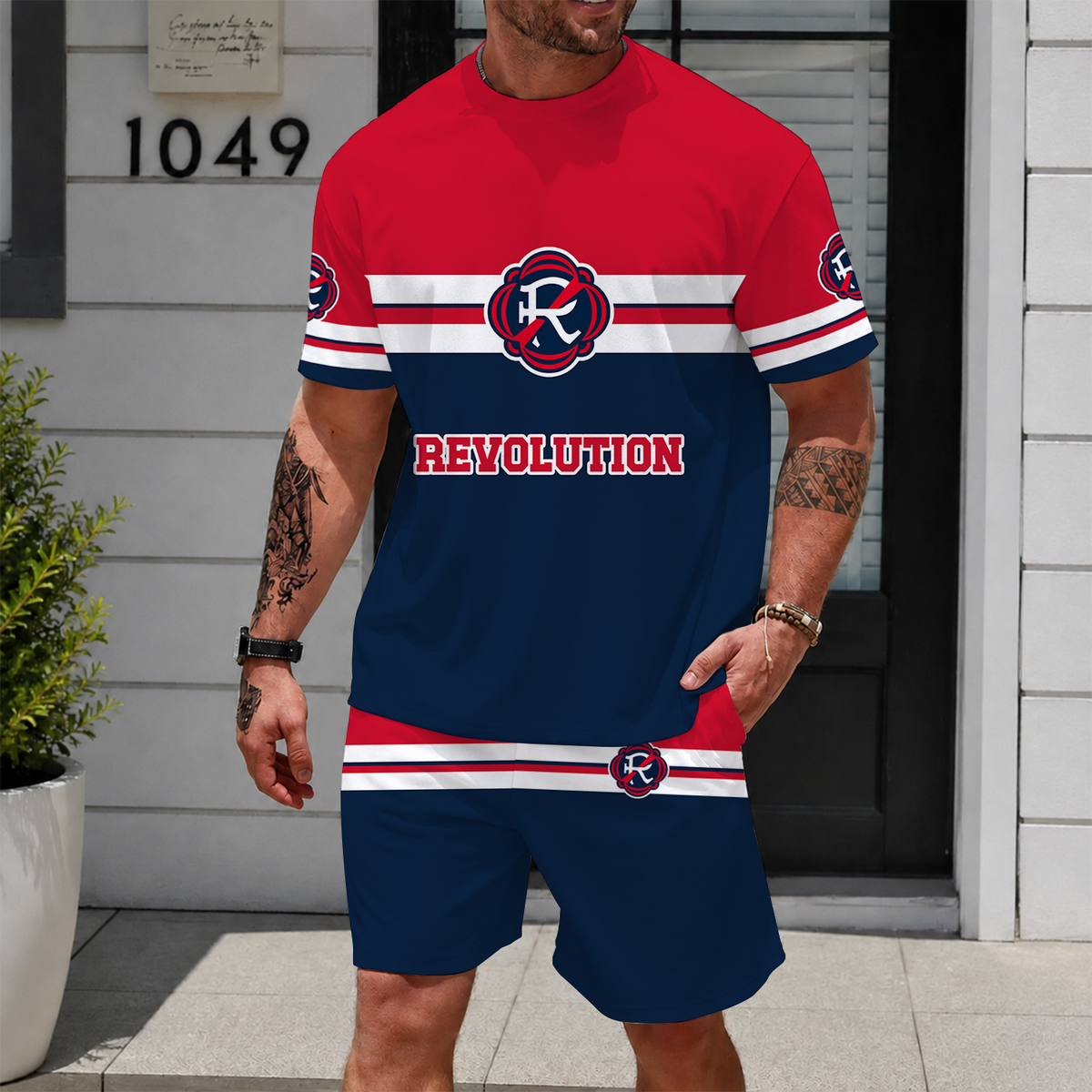 [FAN EXCLUSIVE] NEW CUSTOMIZED MLS13 NER NEW ENGLAND REVOLUTION UNISEX T-SHIRT & SHORTS SET
