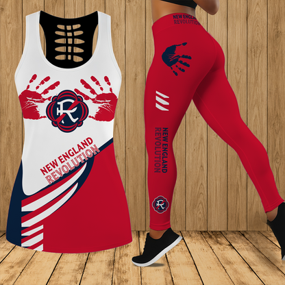 [FAN EXCLUSIVE] NEW CUSTOMIZED MLS13 NER NEW ENGLAND REVOLUTION HOLLOW TANK TOP & LEGGINGS SET