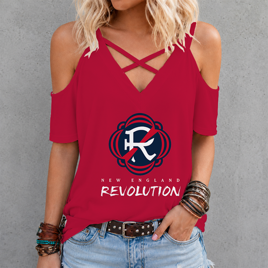 [FAN EXCLUSIVE] NEW CUSTOMIZED MLS13 NER NEW ENGLAND REVOLUTION CRISS CROSS V-NECK TOP