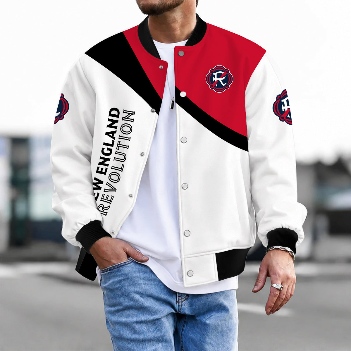 [FAN EXCLUSIVE] NEW CUSTOMIZED MLS13 NER NEW ENGLAND REVOLUTION BASEBALL JACKET & SATIN VARSITY JACKET