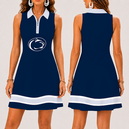 [FAN FAVORITE] NEW CUSTOMIZED NCAA MFF13 PNL PENN STATE NITTANY LIONS WOMEN'S ZIP SLEEVELESS POLO DRESS