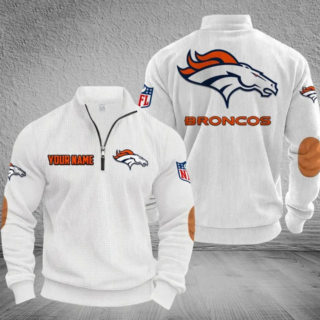[SPECIAL OFFER] NEW CUSTOMIZED NFL13 DVB DENVER BRONCOS MULTICOLOR STRIPED QUATER ZIP SWEATSHIRT