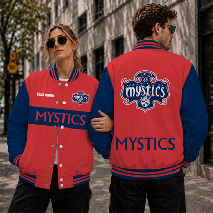 [FAN FAVORITE] NEW CUSTOMIZED WNBA13 WSM WASHINGTON MYSTICS BASEBALL JACKET, SATIN VARSITY JACKET
