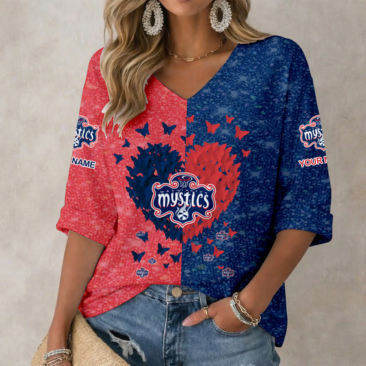 LIMITED EDITION - NEW CUSTOMIZED WNBA13 WSM WA MYSTICS WOMEN'S HEART V-NECK LONG SLEEVE SHIRT