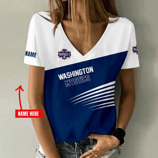 [FAN FAVORITE] NEW CUSTOMIZED WNBA13 WSM WASHINGTON MYSTICS V-NECK FEMALE SHIRT