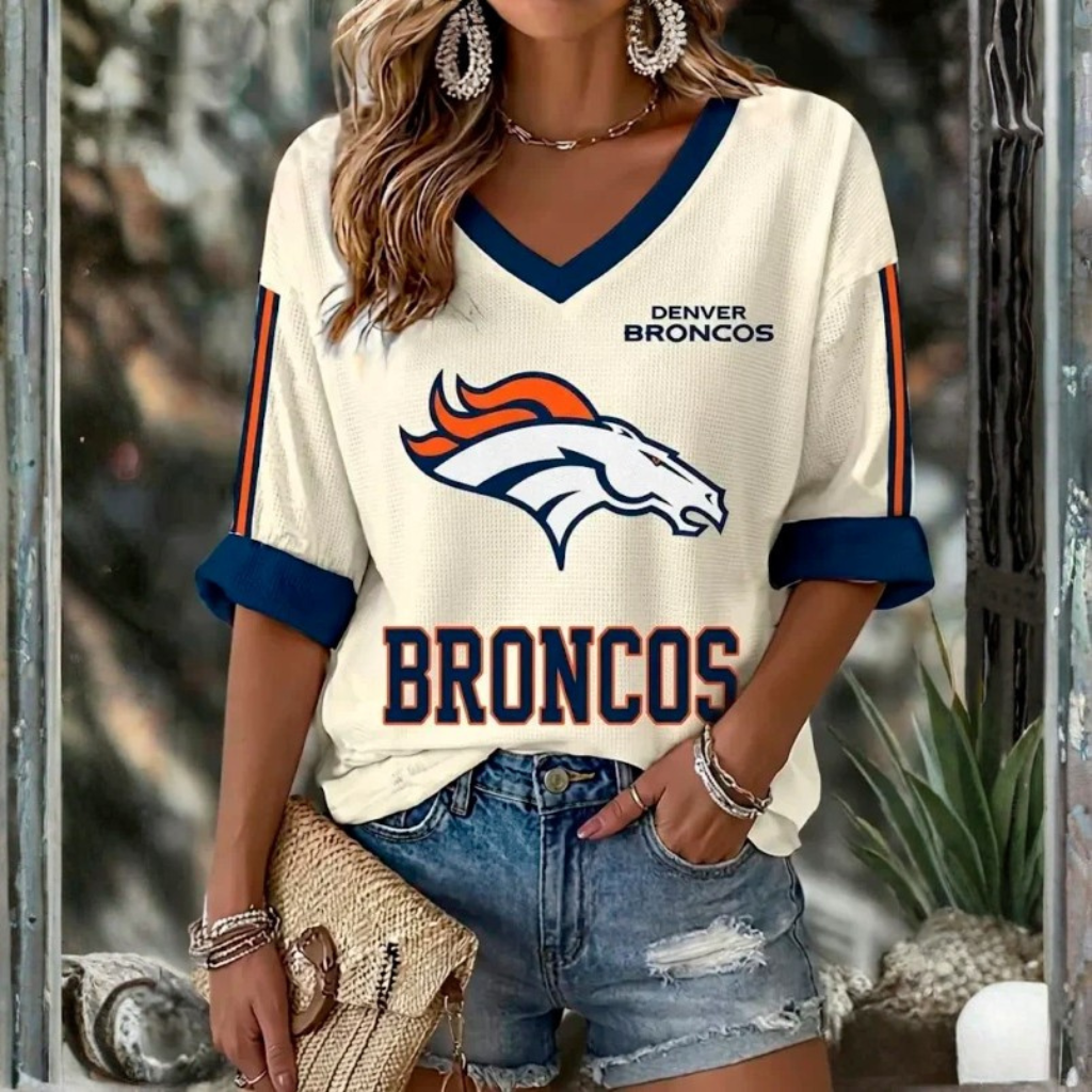 [SPECIAL OFFER] NEW CUSTOMIZED NFL13 DVB DENVER BRONCOS WOMEN'S HEART V-NECK LONG SLEEVE SHIRT