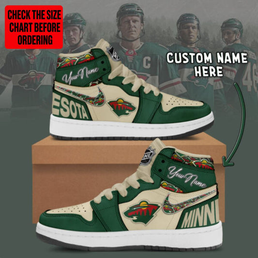 [SUPER SALE] NEW CUSTOMIZED NHL13 MNW MINNESOTA WILD AIR JORDAN SNEAKERS