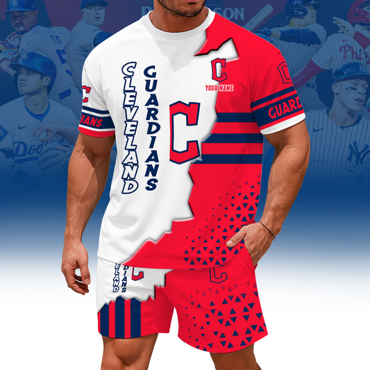 [FLASH SALE] NEW CUSTOMIZED MLB13 CGS CLEVELAND GUARDIANS UNISEX T-SHIRT & SHORTS SET