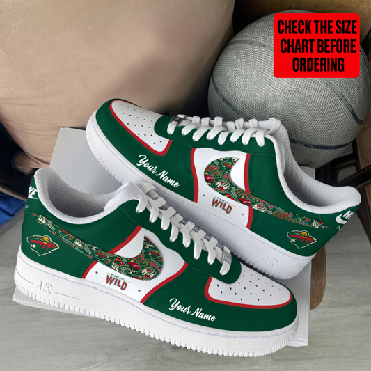 [SUPER SALE] NEW CUSTOMIZED NHL13 MNW MINNESOTA WILD AF1 SHOES