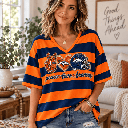 [SPECIAL OFFER] NEW CUSTOMIZED NFL13 DVB DENVER BRONCOS WOMEN'S HEART V-NECK LONG SLEEVE SHIRT