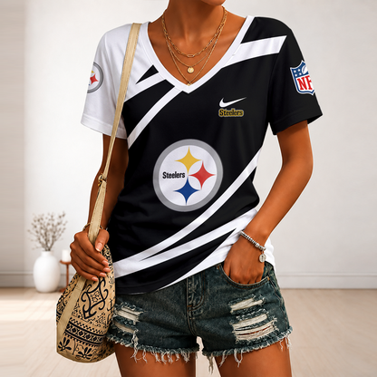 [SPECIAL OFFER] NEW CUSTOMIZED NFL14 PSB PITTSBURGH STEELERS V-NECK FEMALE SHIRT