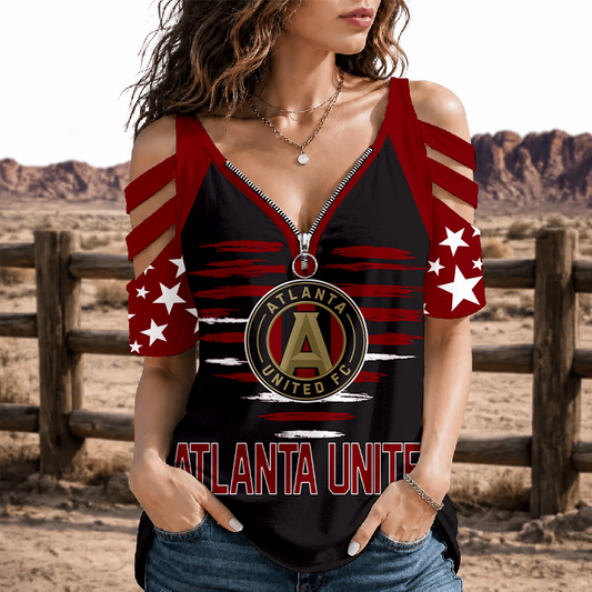 [FAN EXCLUSIVE] NEW CUSTOMIZED MLS14 ALU ATLANTA UNITED FC STRAPPY COLD-SHOULDER TOP