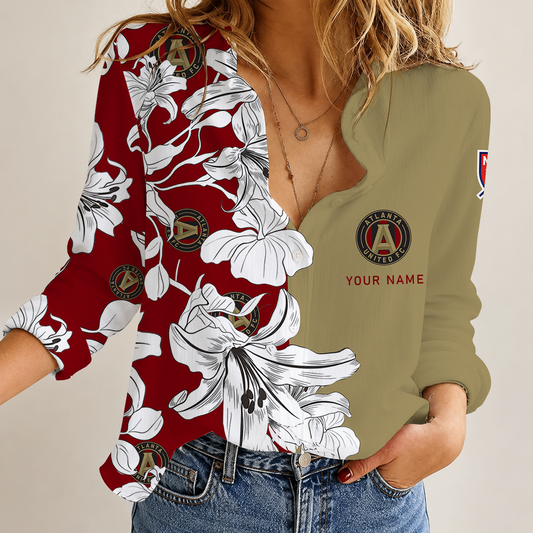 [FAN EXCLUSIVE] NEW CUSTOMIZED MLS14 ALU ATLANTA UNITED FC WOMEN CASUAL SHIRT