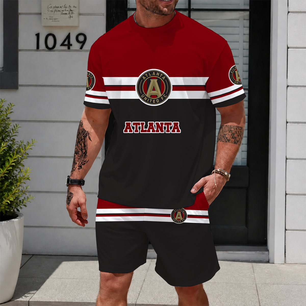 [FAN EXCLUSIVE] NEW CUSTOMIZED MLS14 ALU ATLANTA UNITED FC UNISEX T-SHIRT & SHORTS SET