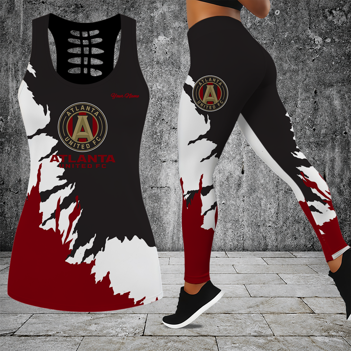 [FAN EXCLUSIVE] NEW CUSTOMIZED MLS14 ALU ATLANTA UNITED FC HOLLOW TANK TOP & LEGGINGS SET