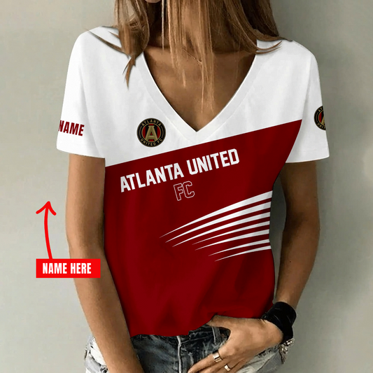 [FAN EXCLUSIVE] NEW CUSTOMIZED MLS14 ALU ATLANTA UNITED FC V-NECK FEMALE SHIRT