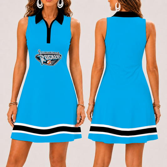 [FAN FAVORITE] NEW CUSTOMIZED WNBA14 CLR CLEVELAND ROCKERS WOMEN'S ZIP SLEEVELESS POLO DRESS