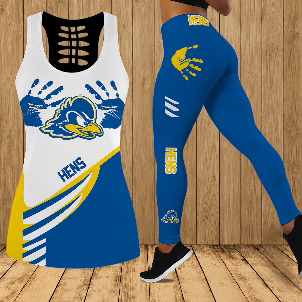 [FAN FAVORITE] NEW CUSTOMIZED NCAA CFH14 DFH DELAWARE FIGHTIN' BLUE HENS HOLLOW TANK TOP & LEGGINGS SET