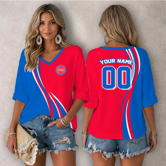 [HOT DEAL] NEW CUSTOMIZED NBA14 DPI DETROIT PISTONS WOMEN'S HEART V-NECK LONG SLEEVE SHIRT