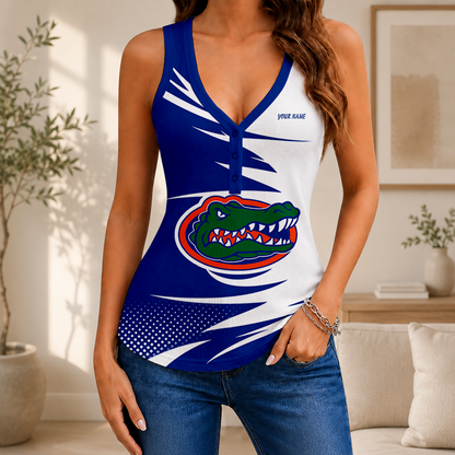[FAN FAVORITE] NEW CUSTOMIZED NCAA MAM14 FLG FLORIDA GATORS WOMEN'S V-NECK TANK TOP