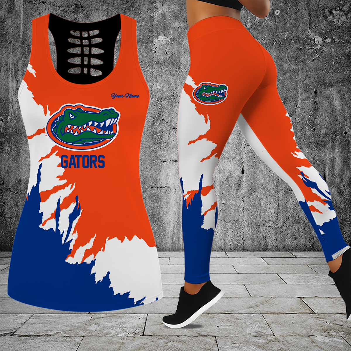 [FAN FAVORITE] NEW CUSTOMIZED NCAA MAM14 FLG FLORIDA GATORS STRAPPY HOLLOW TANK TOP & LEGGINGS SET