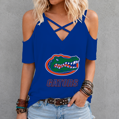 [FAN FAVORITE] NEW CUSTOMIZED NCAA MAM14 FLG FLORIDA GATORS CRISS CROSS V-NECK TOP