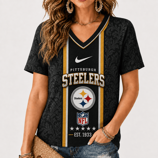 [SPECIAL OFFER] NEW CUSTOMIZED NFL14 PSB PITTSBURGH STEELERS V-NECK FEMALE SHIRT