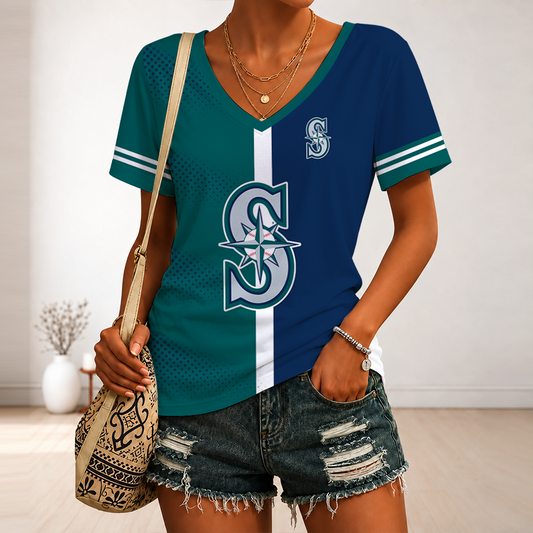 [FLASH SALE] NEW CUSTOMIZED MLB14 SMS SEATTLE MARINERS V-NECK FEMALE SHIRT