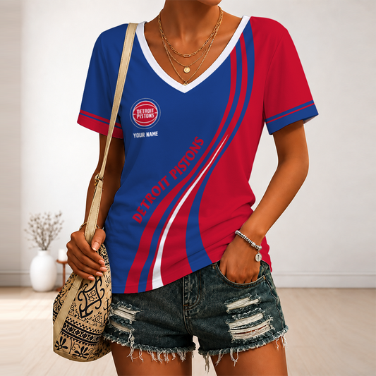 [HOT DEAL] NEW CUSTOMIZED NBA14 DPI DETROIT PISTONS V-NECK FEMALE SHIRT