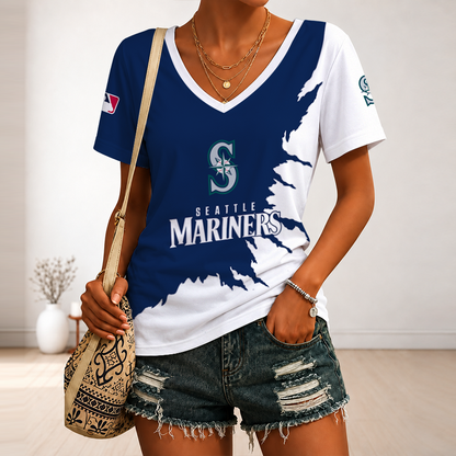 [FLASH SALE] NEW CUSTOMIZED MLB14 SMS SEATTLE MARINERS V-NECK FEMALE SHIRT