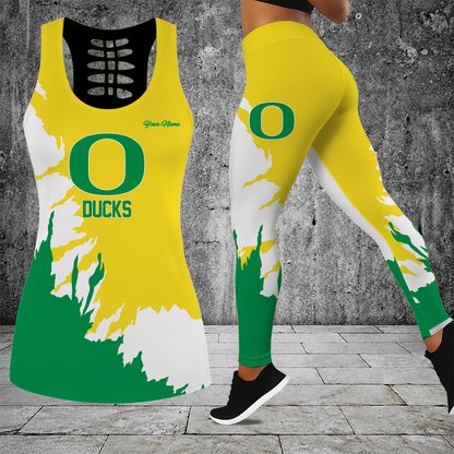 [FAN FAVORITE] NEW CUSTOMIZED NCAA FBS14 OGD OREGON DUCKS HOLLOW TANK TOP & LEGGINGS SET