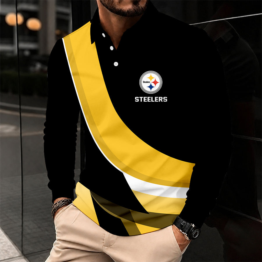 [SPECIAL OFFER] NEW CUSTOMIZED NFL14 PSB PITTSBURGH STEELERS LONG SLEEVE POLO SHIRT