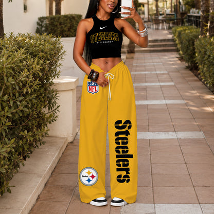 [SPECIAL OFFER] NEW CUSTOMIZED NFL14 PSB PITTSBURGH STEELERS WOMEN'S CROP TOP & LONGPANTS SET