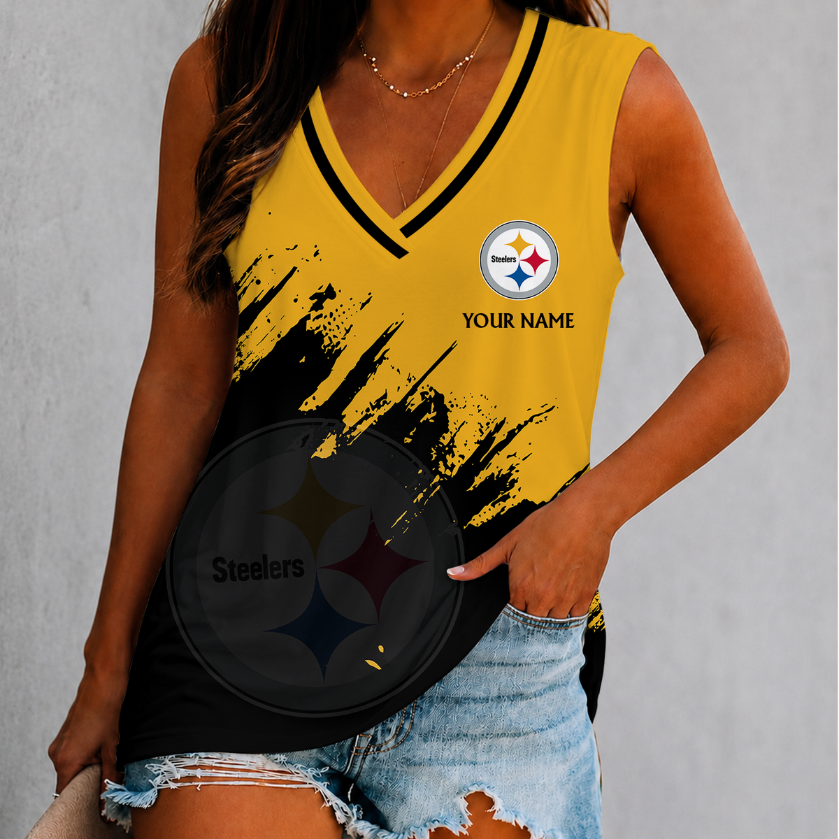 [SPECIAL OFFER] NEW CUSTOMIZED NFL14 PSB PITTSBURGH STEELERS WOMEN'S V-NECK TANK TOP