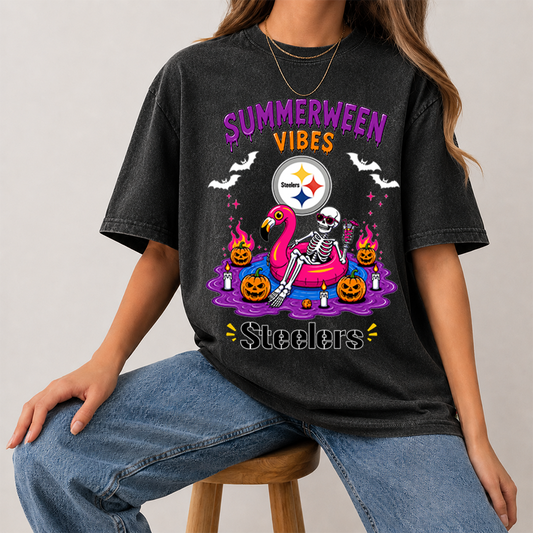 [SPECIAL OFFER] NEW CUSTOMIZED NFL14 PSB PITTSBURGH STEELERS SUMMERWEEN  MULTICOLOR WASHED TEE