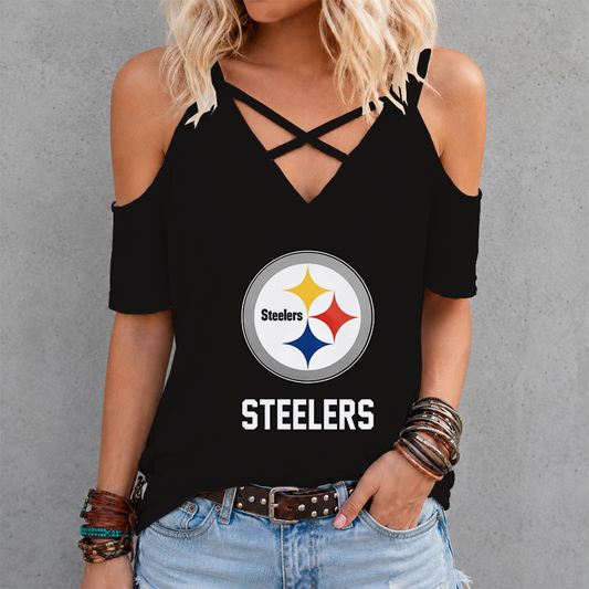 [SPECIAL OFFER] NEW CUSTOMIZED NFL14 PSB PITTSBURGH STEELERS CRISS CROSS V-NECK TOP