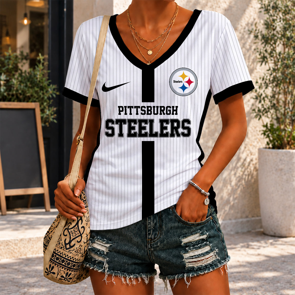 [SPECIAL OFFER] NEW CUSTOMIZED NFL14 PSB PITTSBURGH STEELERS V-NECK FEMALE SHIRT