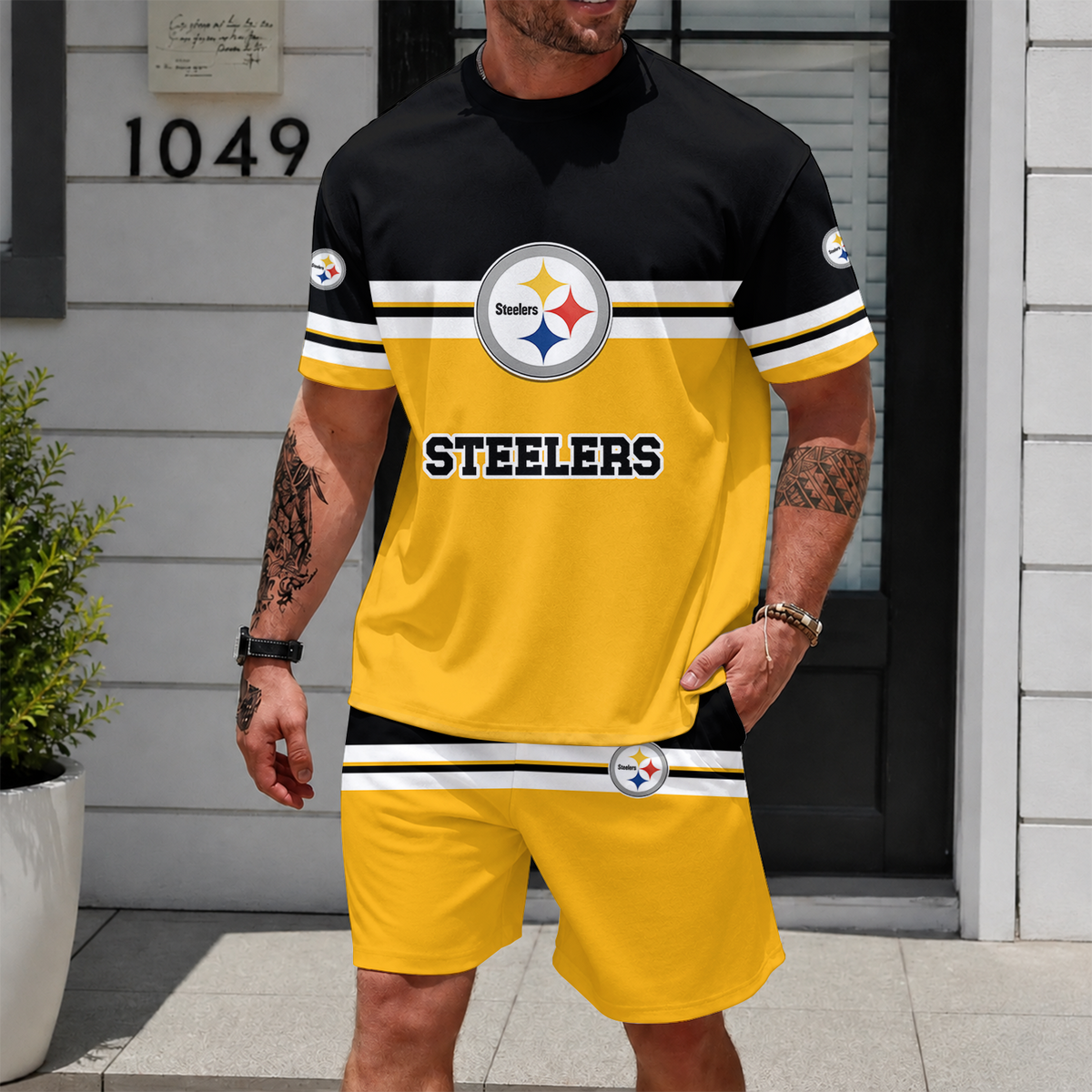 [SPECIAL OFFER] NEWCUSTOMIZED NFL14 PSB PITTSBURGH STEELERS UNISEX T-SHIRT & SHORTS SET