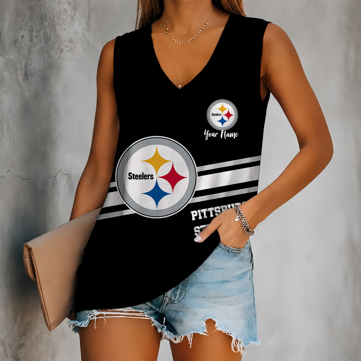 [SPECIAL OFFER] NEW CUSTOMIZED NFL14 PSB PITTSBURGH STEELERS WOMEN'S V-NECK TANK TOP