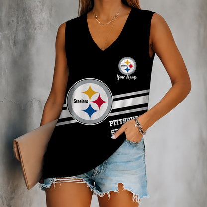 [SPECIAL OFFER] NEW CUSTOMIZED NFL14 PSB PITTSBURGH STEELERS WOMEN'S V-NECK TANK TOP