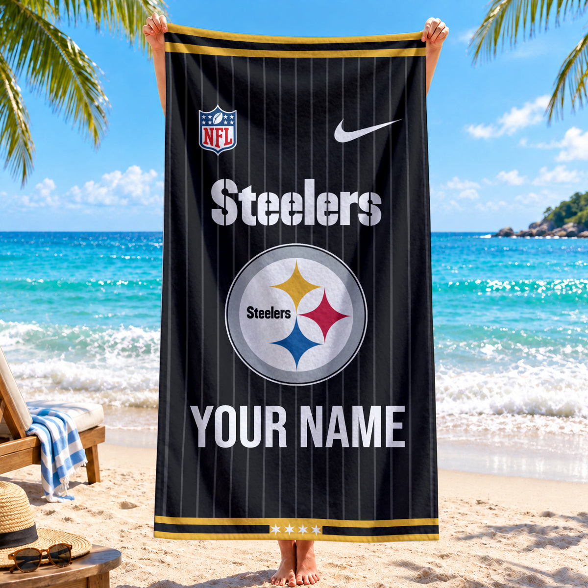 [SPECIAL OFFER] NEW CUSTOMIZED NFL14 PSB PITTSBURGH STEELERS BEACH TOWEL