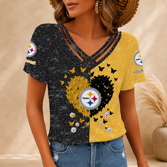 [SPECIAL OFFER] NEW CUSTOMIZED NFL14 PSB PITTSBURGH STEELERS V-NECK SHIRT