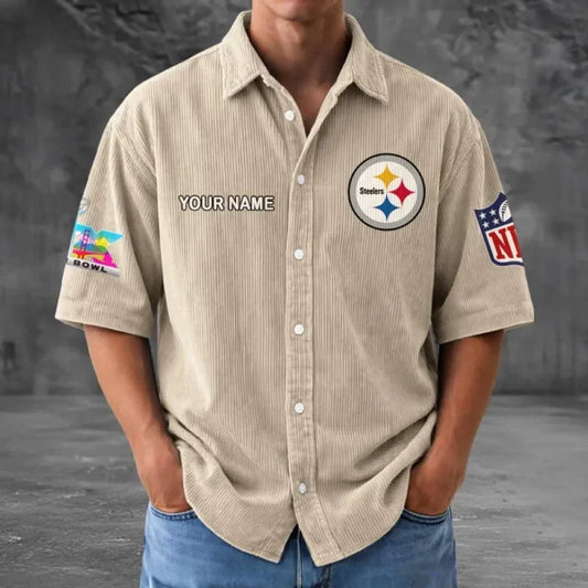 [HOT DEAL] NEW CUSTOMIZED NFL14 PSB PITTSBURGH STEELERS SEERSUCKER BUTTON SHIRT