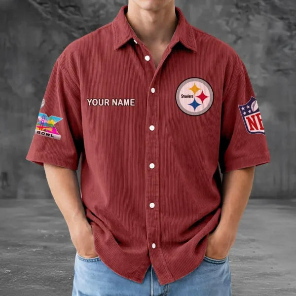 [HOT DEAL] NEW CUSTOMIZED NFL14 PSB PITTSBURGH STEELERS SEERSUCKER BUTTON SHIRT