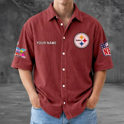 [HOT DEAL] NEW CUSTOMIZED NFL14 PSB PITTSBURGH STEELERS SEERSUCKER BUTTON SHIRT