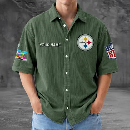 [HOT DEAL] NEW CUSTOMIZED NFL14 PSB PITTSBURGH STEELERS SEERSUCKER BUTTON SHIRT