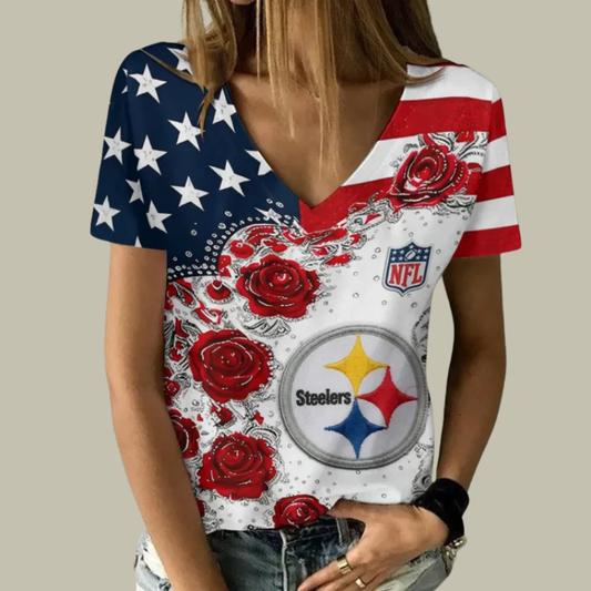 [SPECIAL OFFER] NEW CUSTOMIZED NFL14 PSB PITTSBURGH STEELERS V-NECK FEMALE SHIRT
